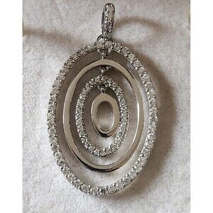 Vtg  925 Sterling Silver  Clear  Stone 4 Oval Pendant